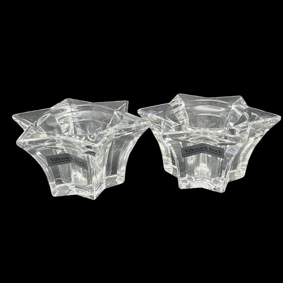 2 Vtg Villeroy & Boch Germany Lg Glass Star Votive Candle Holders Lucca 4.75" - Picture 1 of 16